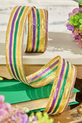 1.5" x 10 Yard Gold Green Purple Striped Ribbon