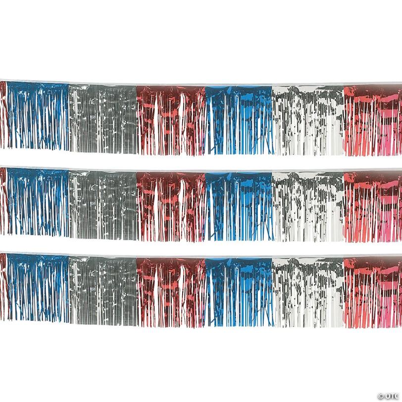 100 Ft. Patriotic Red, Blue & Silver Fringe Foil Banner Decoration