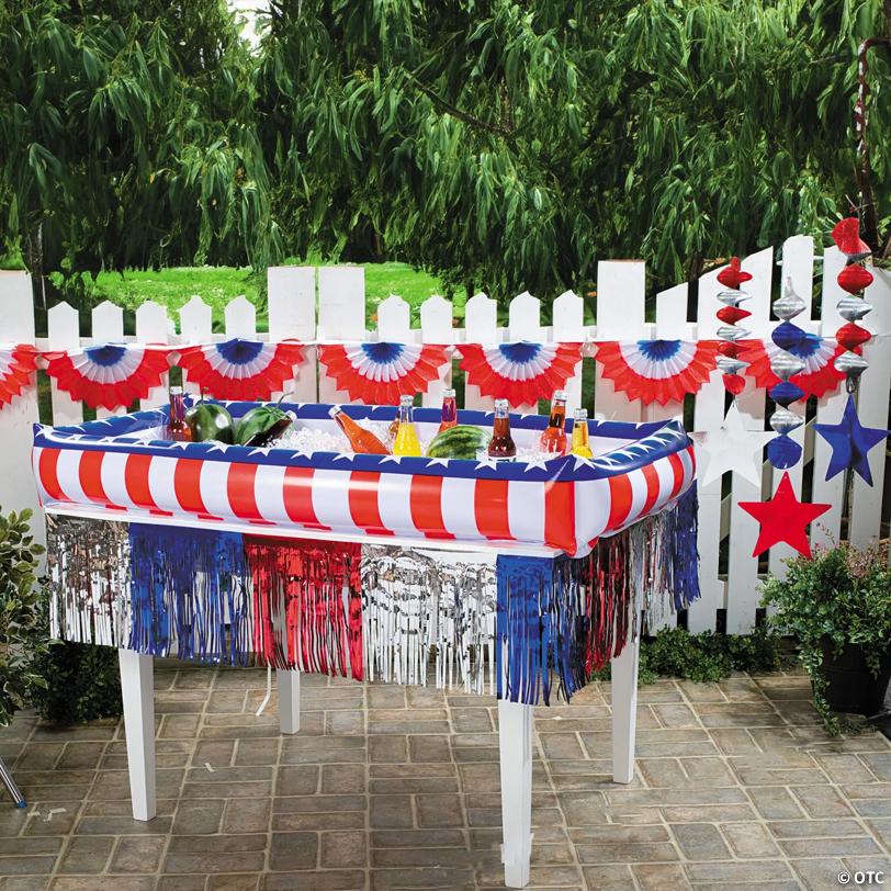 100 Ft. Patriotic Red, Blue & Silver Fringe Foil Banner Decoration