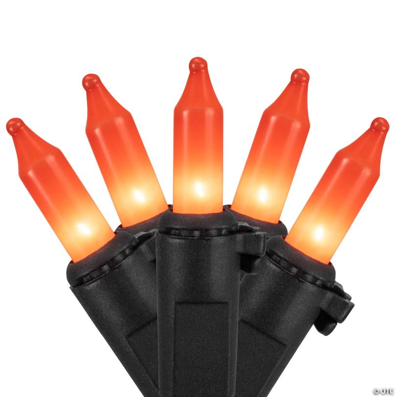 100ct Orange Mini Halloween Light Set  20ft Black Wire