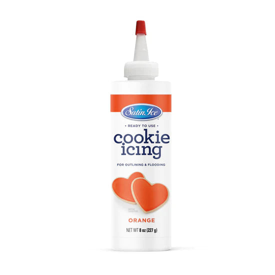 Cookie Icing Satin Ice Royal Icing Ready to Use Bottle Drys Hard - 8oz Bottle Orange