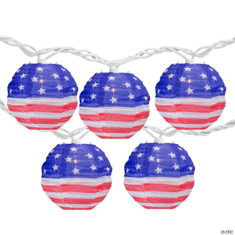 10-Count American Flag 4th of July Paper Lantern Lights  8.5ft White Wire