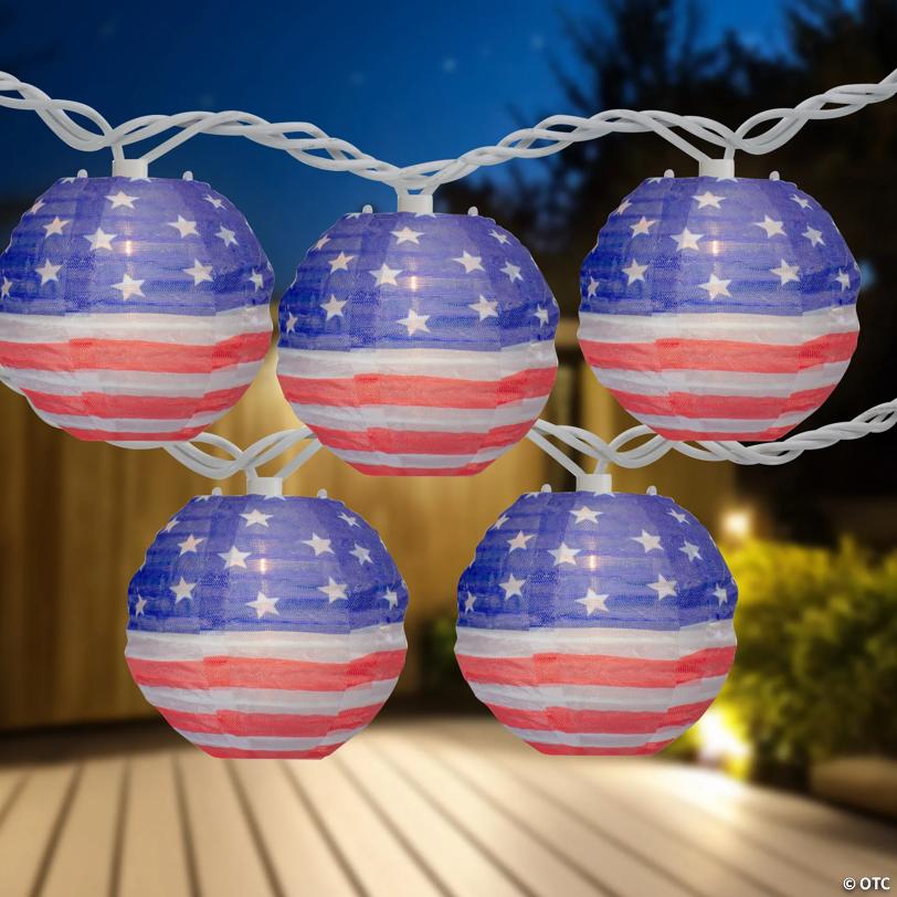 10-Count American Flag 4th of July Paper Lantern Lights  8.5ft White Wire