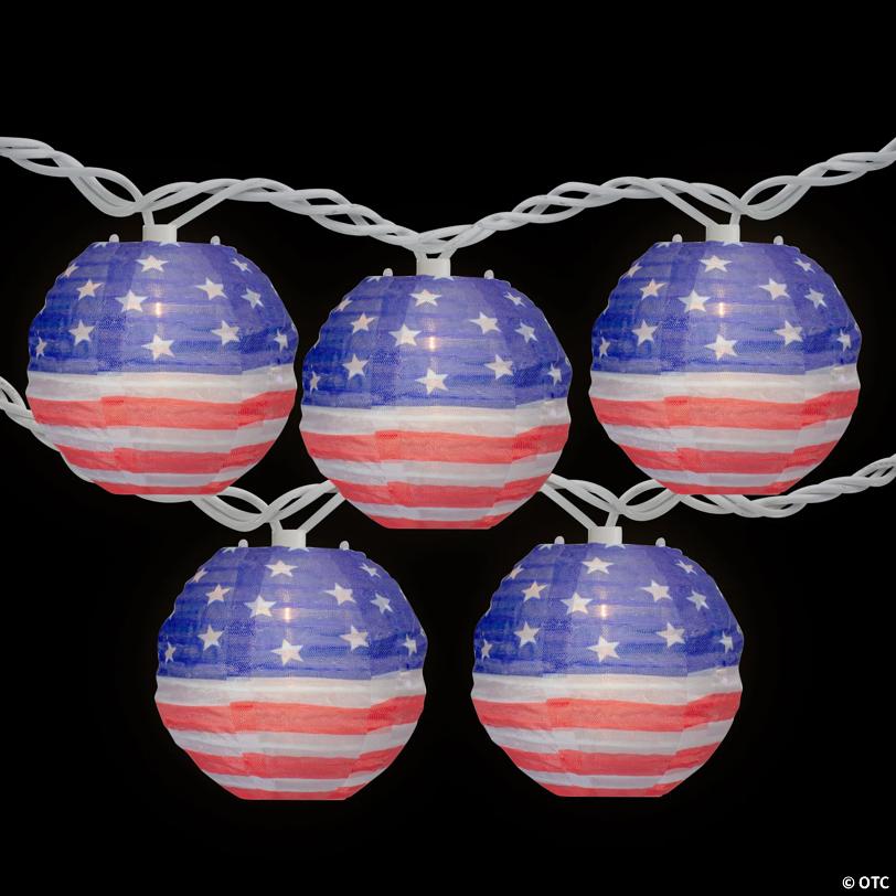 10-Count American Flag 4th of July Paper Lantern Lights  8.5ft White Wire
