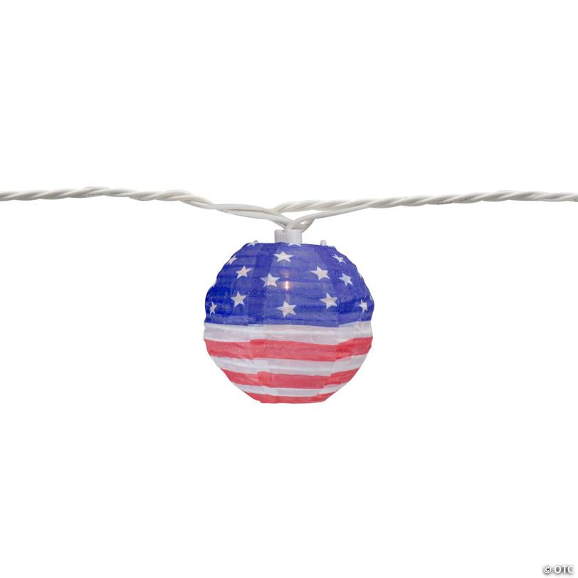 10-Count American Flag 4th of July Paper Lantern Lights  8.5ft White Wire