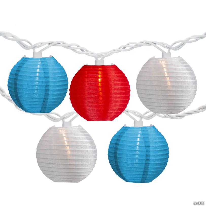 10-Count Red  White and Blue 4th of July Paper Lantern Lights  8.5ft White Wire