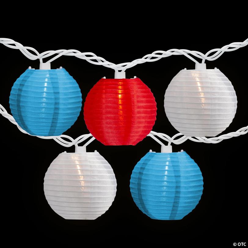10-Count Red  White and Blue 4th of July Paper Lantern Lights  8.5ft White Wire