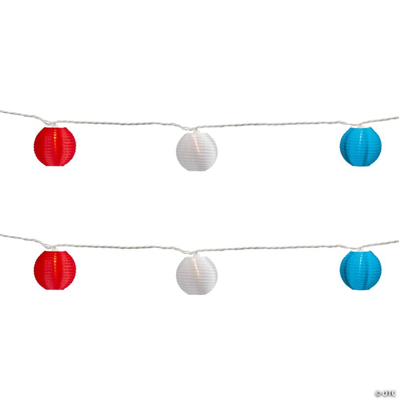 10-Count Red  White and Blue 4th of July Paper Lantern Lights  8.5ft White Wire