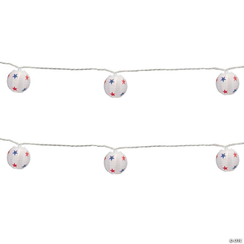 10-Count Red  White and Blue Star 4th of July Paper Lantern Patio Lights  Clear Bulbs