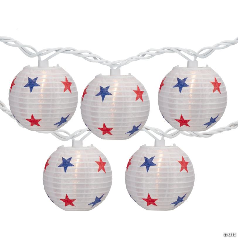 10-Count Red  White and Blue Star 4th of July Paper Lantern Patio Lights  Clear Bulbs