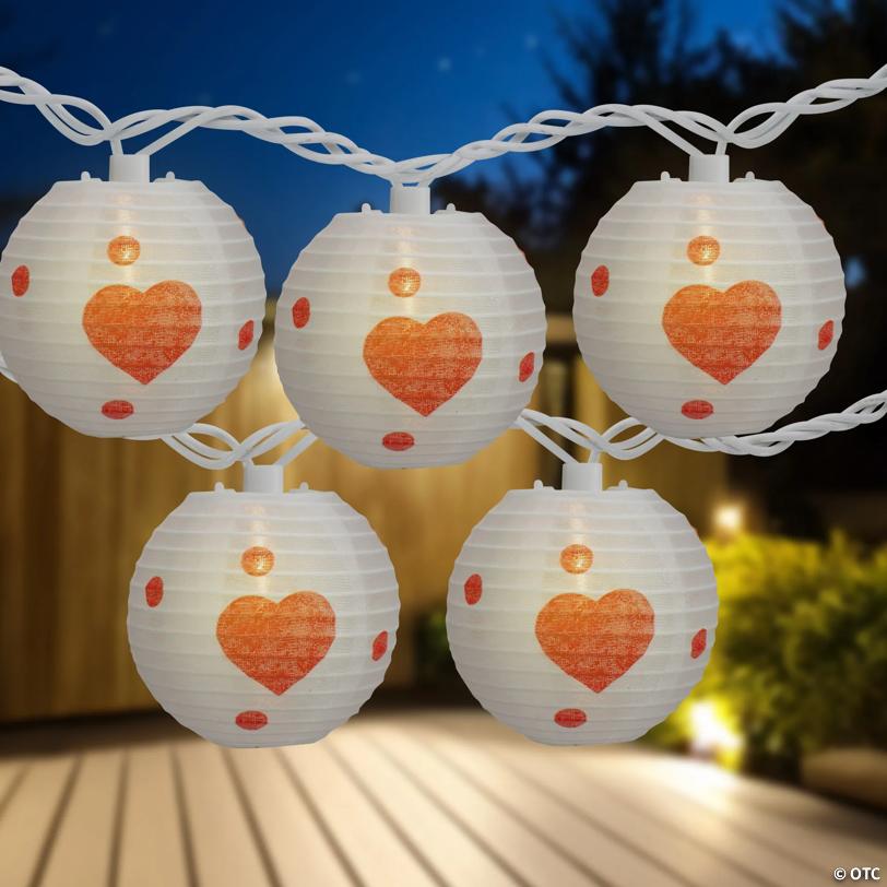 10-Count White and Red Heart Paper Lantern Valentine's Day Lights  8.5ft White Wire