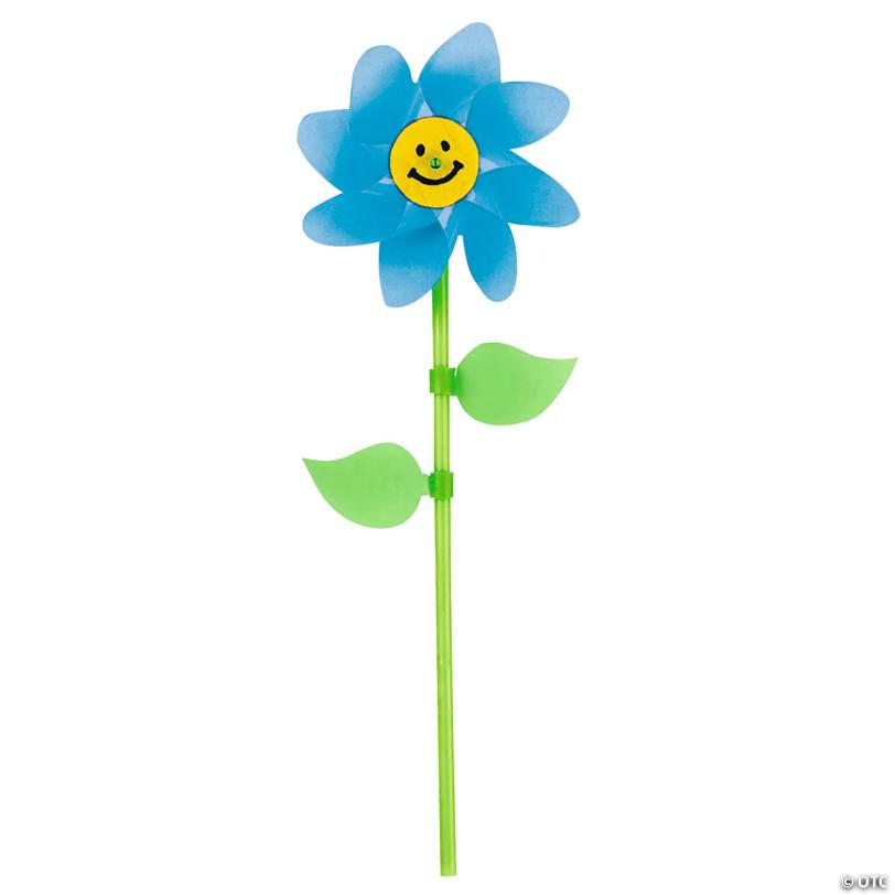 10 1/2" Bright Color Smile Face Spring Flower Plastic Pinwheels - 36 Pc.