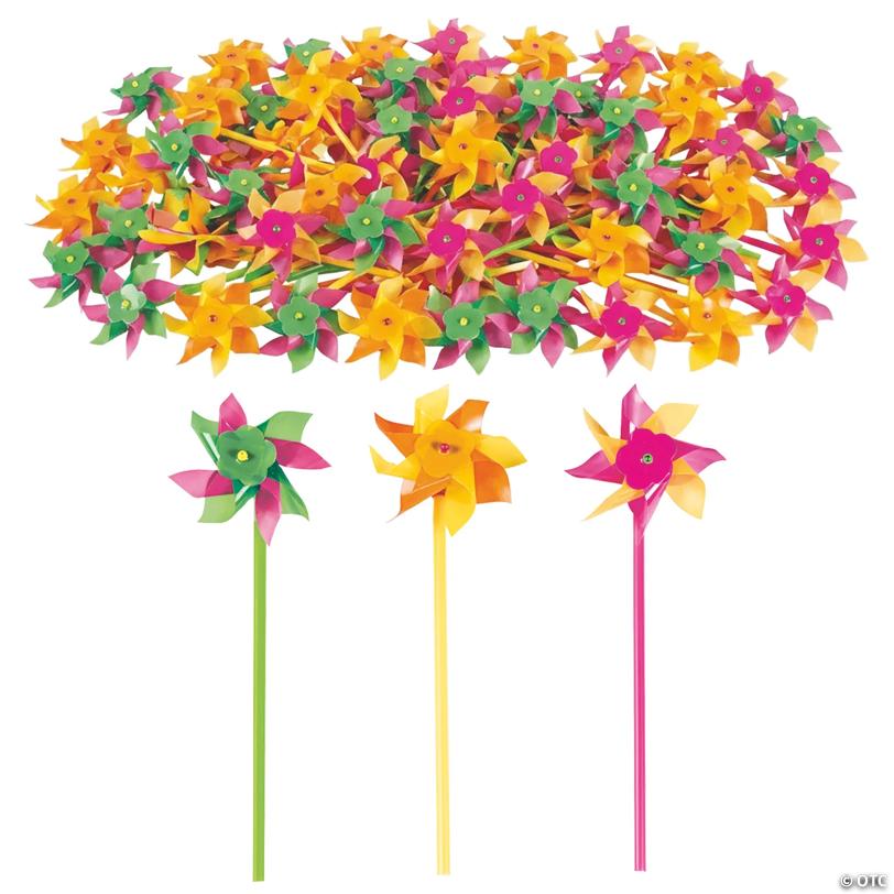10 1/4" Bulk 60 Pc. Bright Neon Plastic Pinwheels