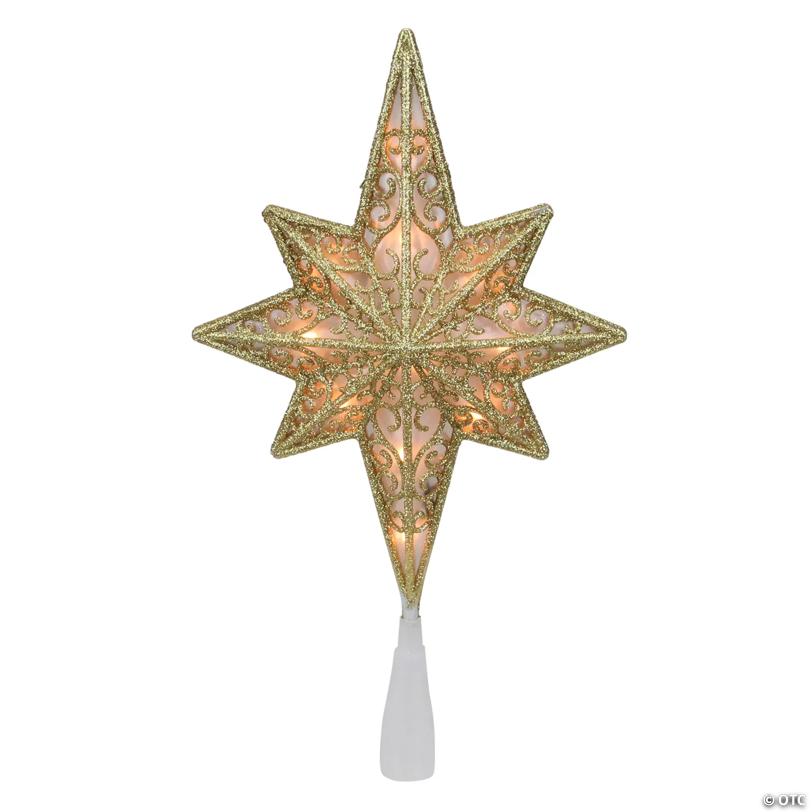 10" Lighted Frosted Clear and Gold Scroll Star of Bethlehem Christmas Tree Topper - Clear Lights
