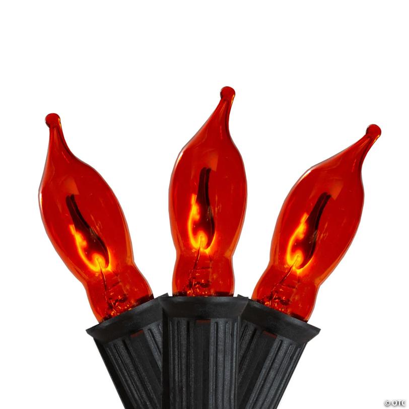 10ct Flickering Orange Flame C7 Halloween Lights - 9ft Black Wire