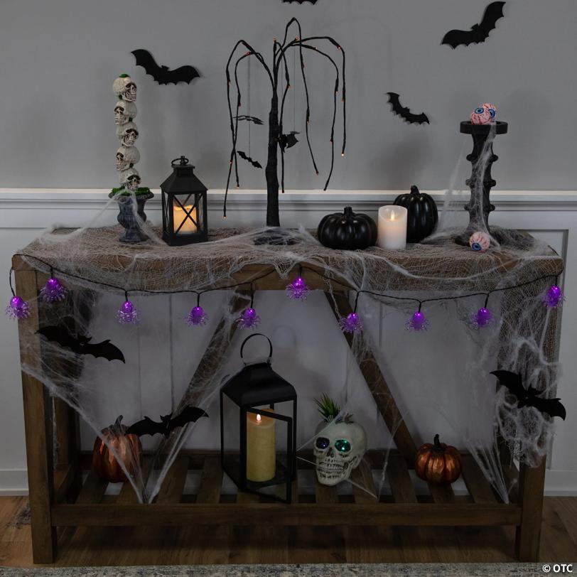 10ct Purple Battery Operated LED Spider Halloween Lights - 4.6 ft Black Wire