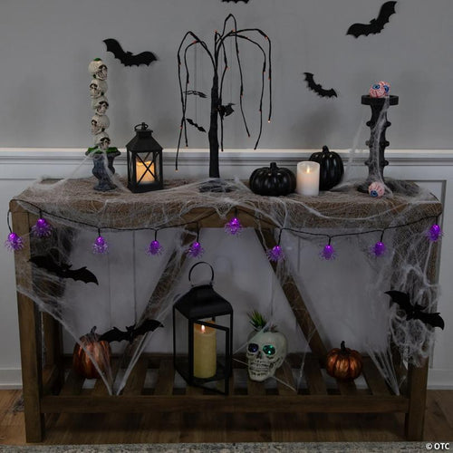 10ct Purple Battery Operated LED Spider Halloween Lights - 4.6 ft Black Wire