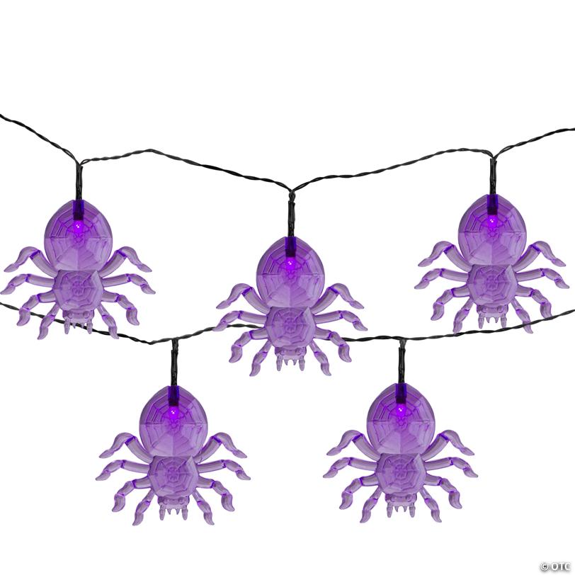 10ct Purple Battery Operated LED Spider Halloween Lights - 4.6 ft Black Wire