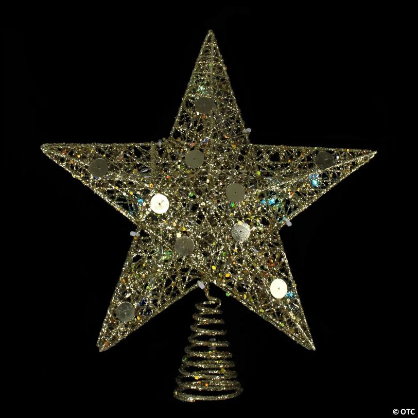 11.5" Pre-Lit Gold Glittered Star Christmas Tree Topper - Multi Color Lights