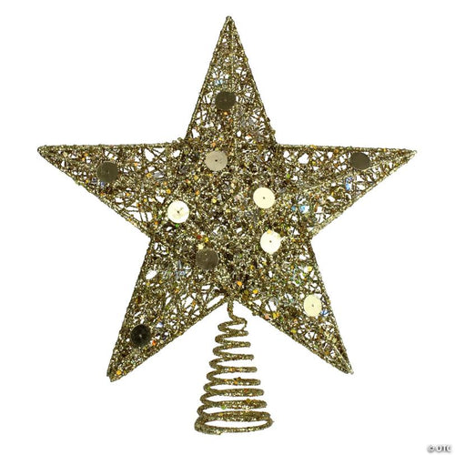 11.5" Pre-Lit Gold Glittered Star Christmas Tree Topper - Multi Color Lights