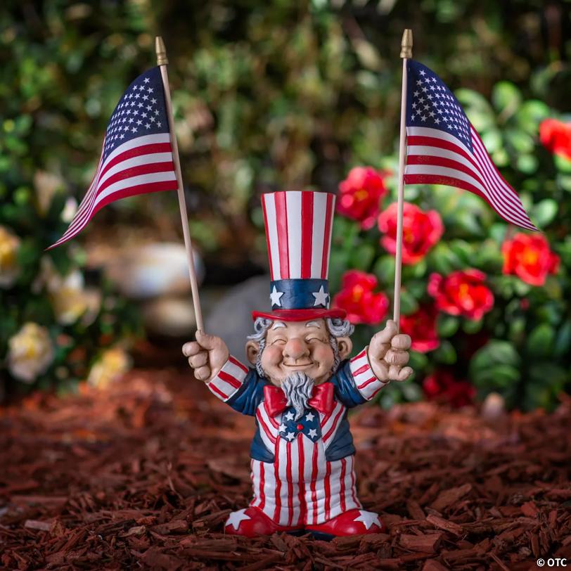 11 1/2" Patriotic Uncle Sam Resin Garden Gnome Statue