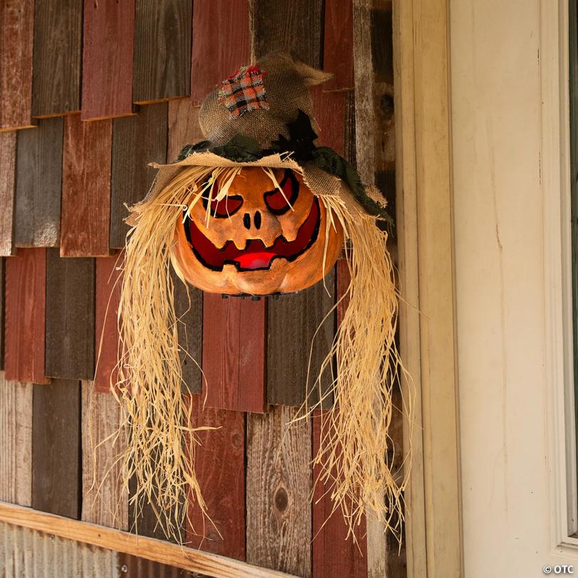 11 3/4" x 27 1/2" Hanging Pumpkin Head Plastic Halloween Decoration