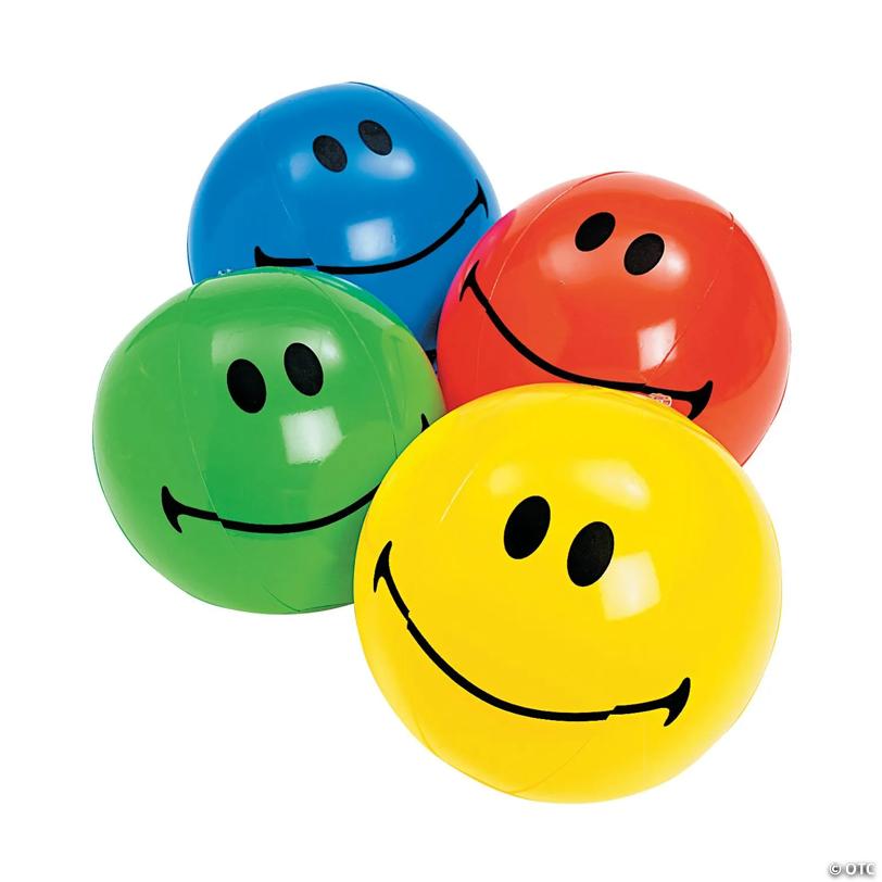 11" Inflatable Bright Color Smile Face Vinyl Beach Balls - 12 Pc.
