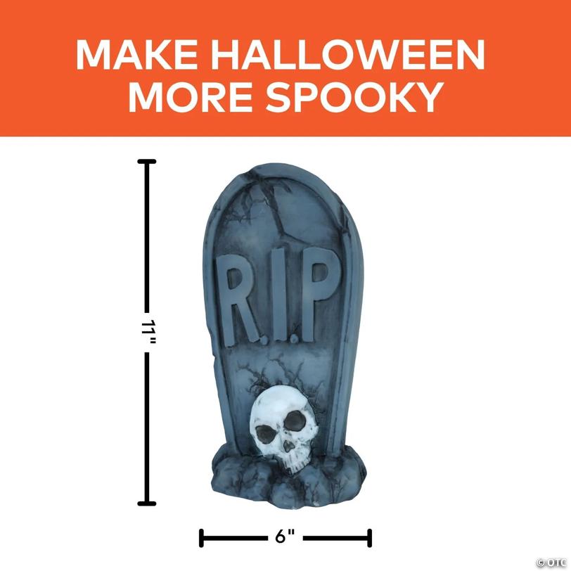 11" Light-Up LED Tombstone with Skull Blow Mold Halloween Decoration