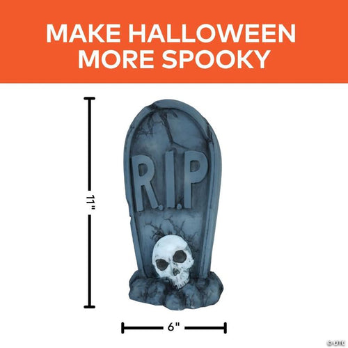 11" Light-Up LED Tombstone with Skull Blow Mold Halloween Decoration