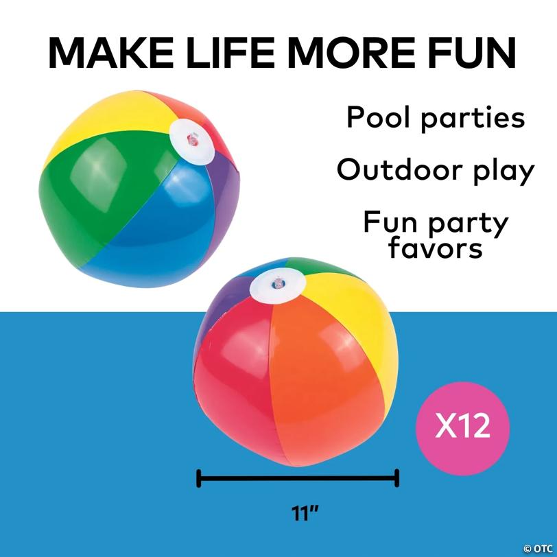 11" Medium Inflatable Rainbow Vinyl Beach Balls - 12 Pc.