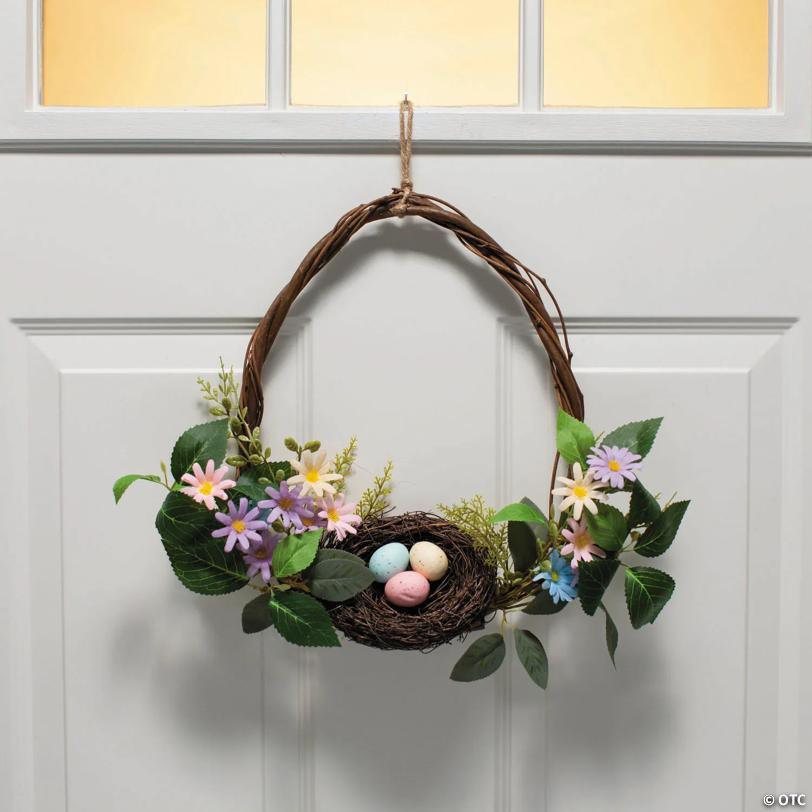 11" x 14" Enchanted Garden Grapevine Floral Egg Wooden Hanging Wreath