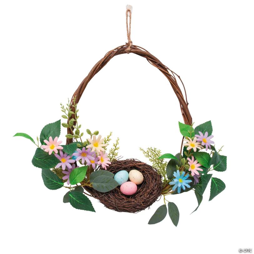 11" x 14" Enchanted Garden Grapevine Floral Egg Wooden Hanging Wreath