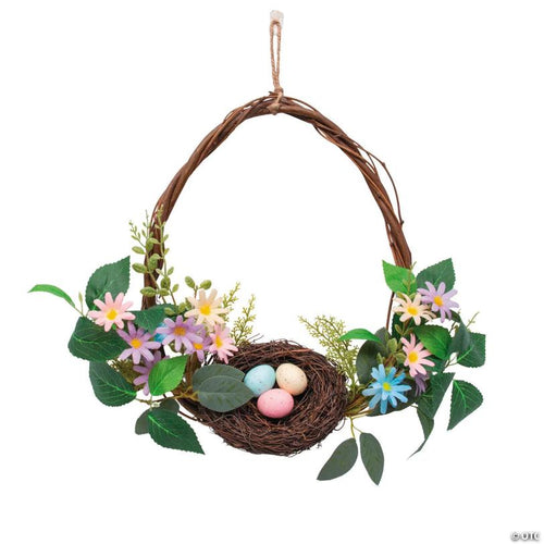 11" x 14" Enchanted Garden Grapevine Floral Egg Wooden Hanging Wreath