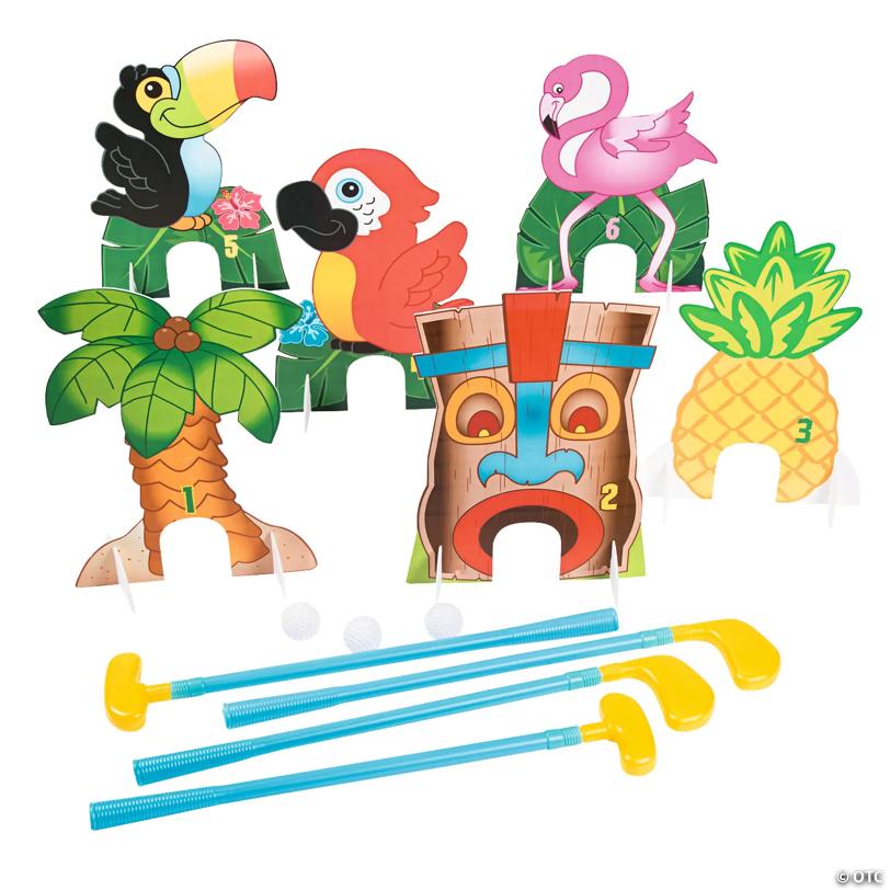 11" x 15" Bright Luau-Themed 6-Hole Mini Golf Game Set for 4 Players - 38 Pc.