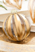 3.5" - 4.5" Gold & White Striped Glass Ornament