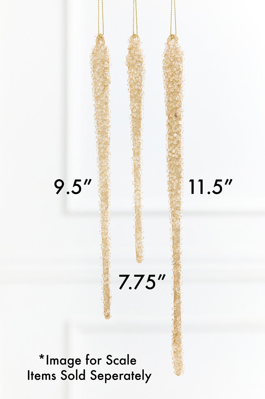 7.75" Gold & Bead Iced Glass Icicle Ornament