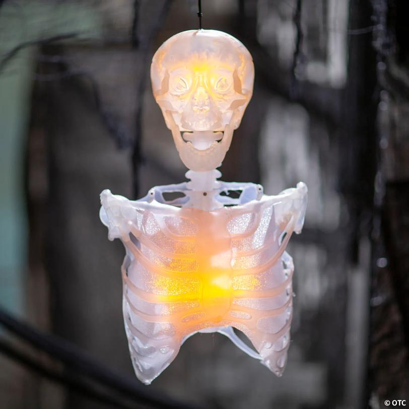 12 1/4" Light-Up Hanging Skeleton Torso with Fire Flashing Halloween Decoration