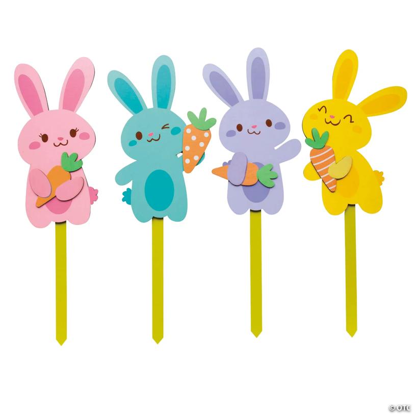 12" Easter Whimsy Pastel Bunnies Wooden Yard Stakes Set - 4 Pc.