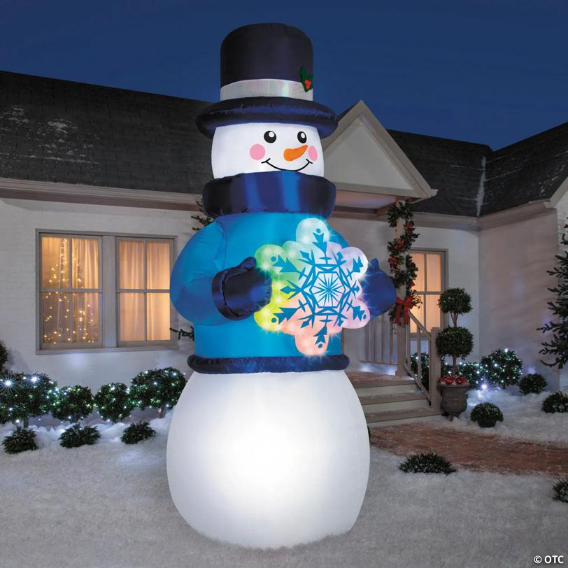 12 Ft. Airblown® Inflatable Snowman with Rainbow Lightshow Snowflake Outdoor Yard Decoration