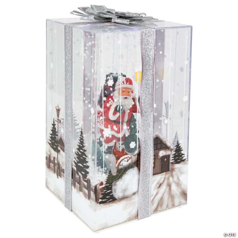 12" Lighted and Musical Santa Claus Snowing Gift Box Christmas Decoration