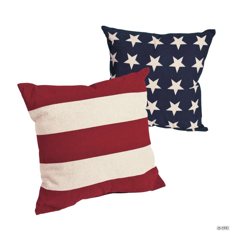 12" Patriotic Stars & Stripes Decorative Pillow Set - 2 Pc.