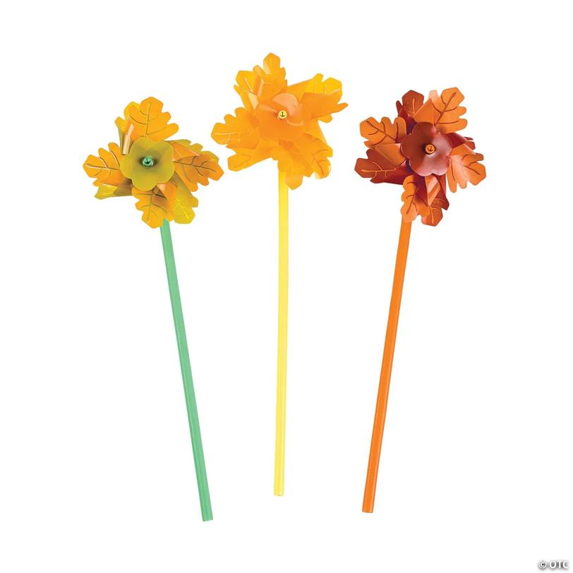 12" Red, Orange & Yellow Fall Leaves Plastic Pinwheels - 36 Pc.