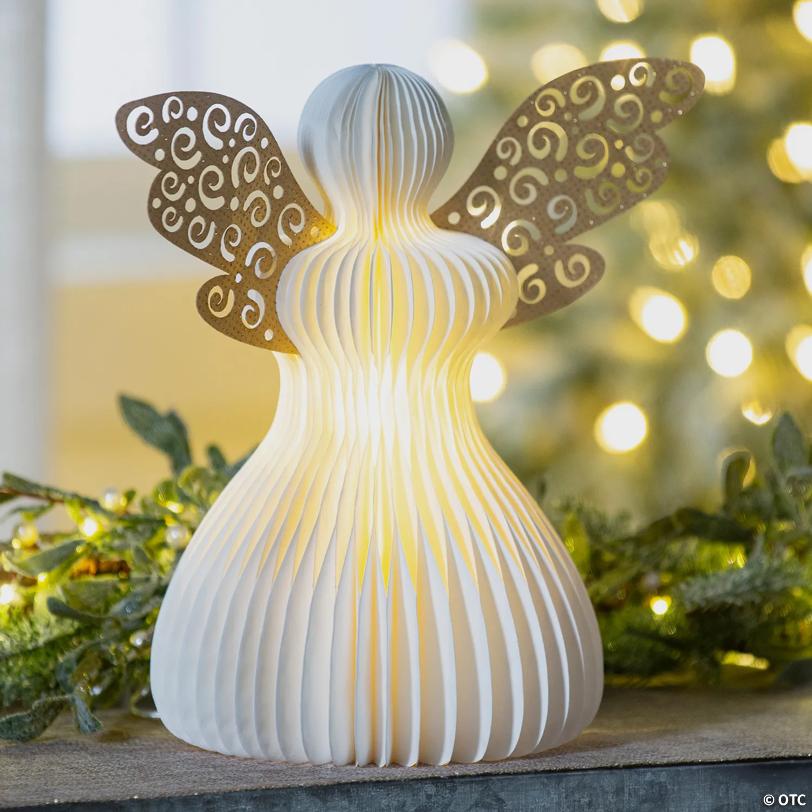 12" Religious Light-Up Honeycomb Tissue Paper Angel Decoration