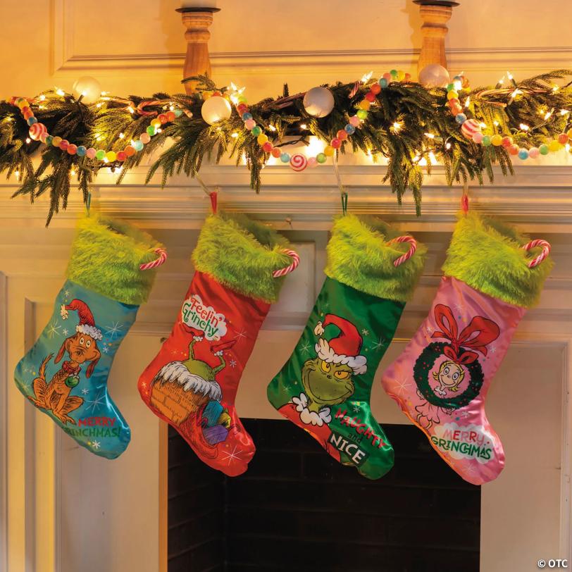 12" x 18" Dr. Seuss™ The Grinch Polyester Satin Christmas Stockings – 4 Pc.