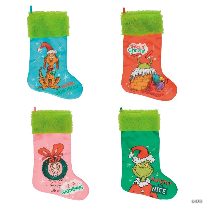 12" x 18" Dr. Seuss™ The Grinch Polyester Satin Christmas Stockings – 4 Pc.