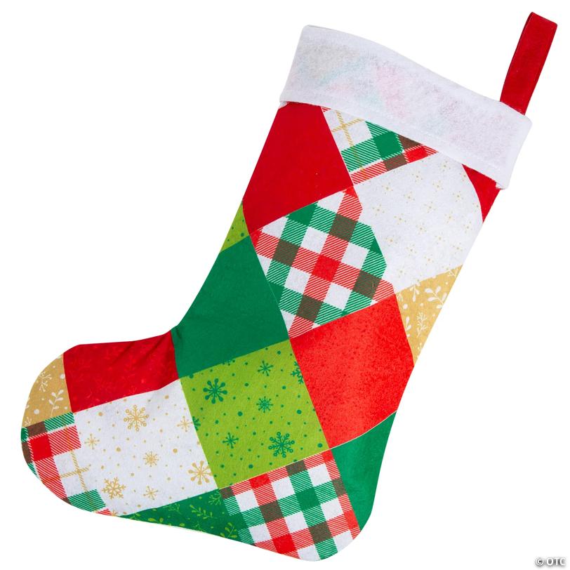 12" x 18" Patchwork Quilt-Style Christmas Stocking Decoration