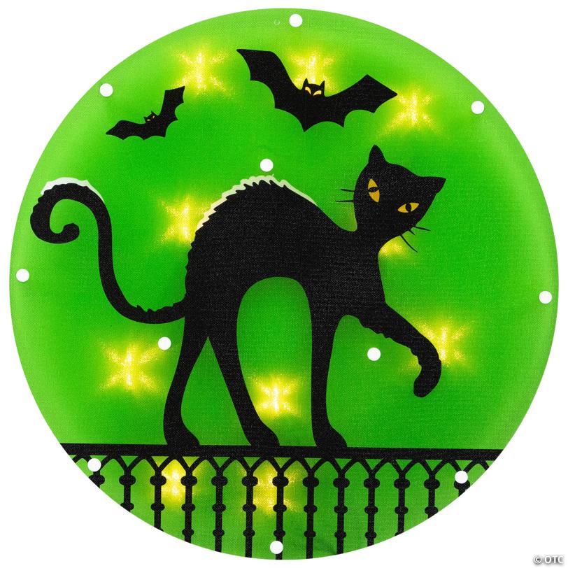 13.75" Lighted Black Cat Halloween Window Silhouette