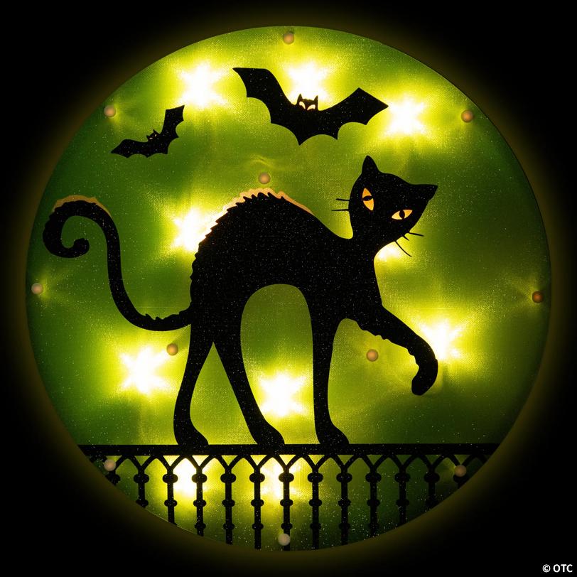 13.75" Lighted Black Cat Halloween Window Silhouette