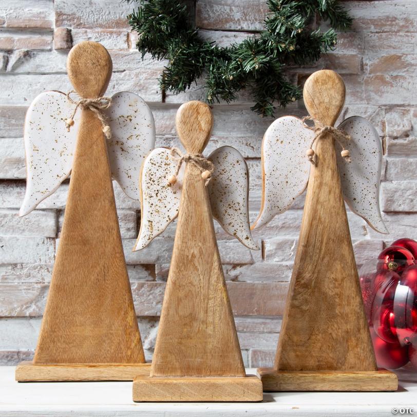 13" – 16 3/4" Religious Angel with Wings Wooden Tabletop Centerpieces – 3 Pc.