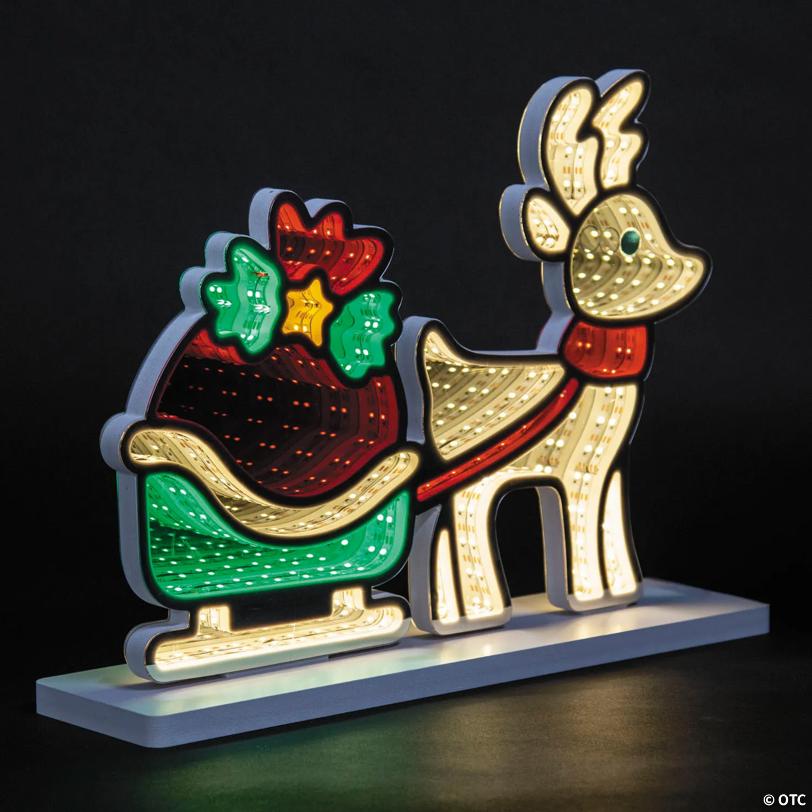 14 1/2" x 11 1/4" Reindeer with Sleigh of Presents Plastic Infinity Light